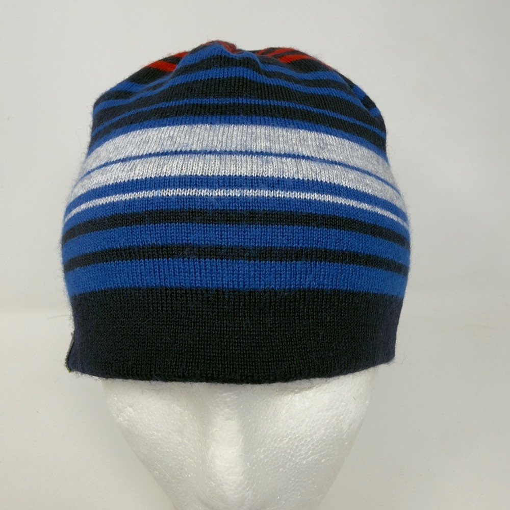 Smartwool Reversible Striped Beanie Knit Hat Blue Black Grey Red Merino Wool‎